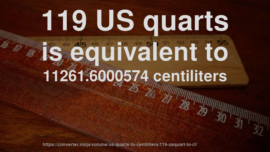 119 US quarts is equivalent to 11261.6000574 centiliters
