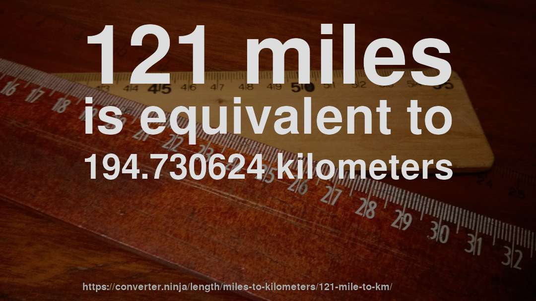 121 miles is equivalent to 194.730624 kilometers