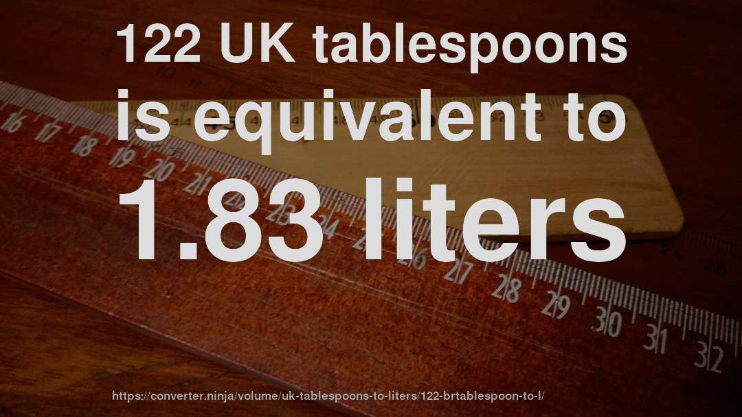 122 UK tablespoons is equivalent to 1.83 liters