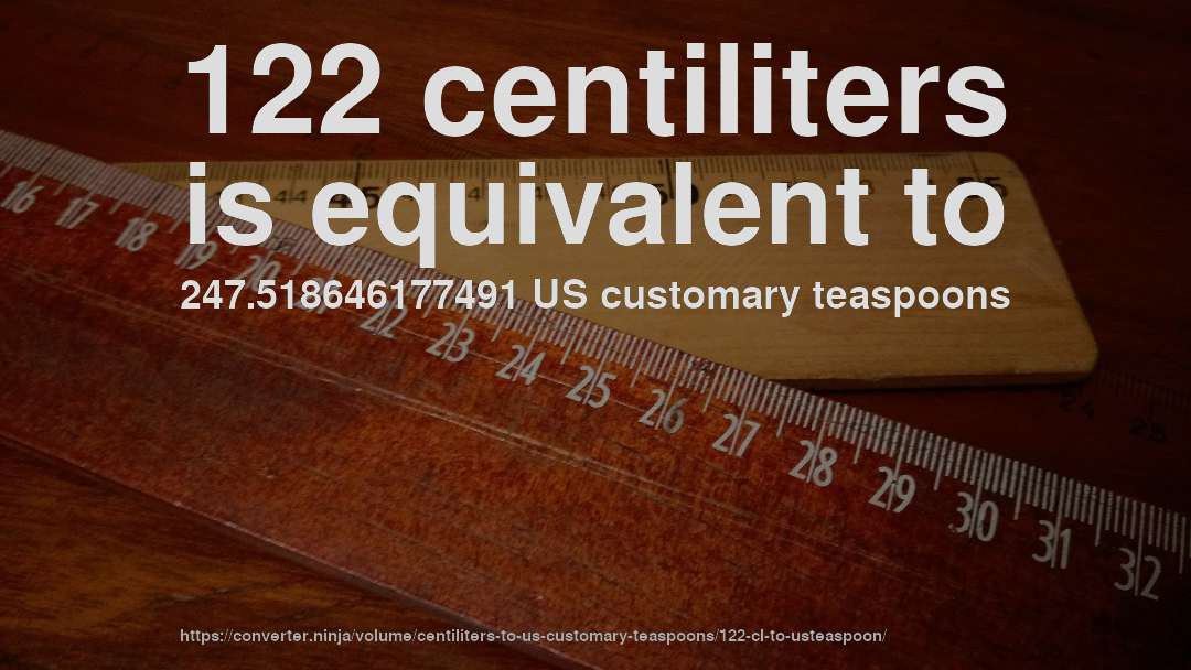 122 centiliters is equivalent to 247.518646177491 US customary teaspoons