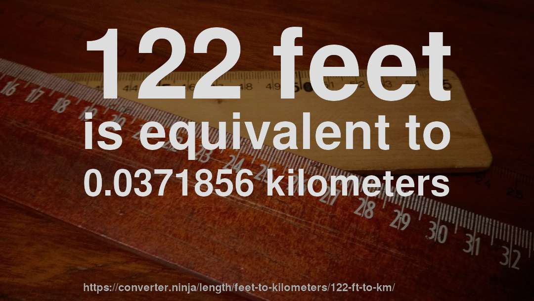 122 feet is equivalent to 0.0371856 kilometers