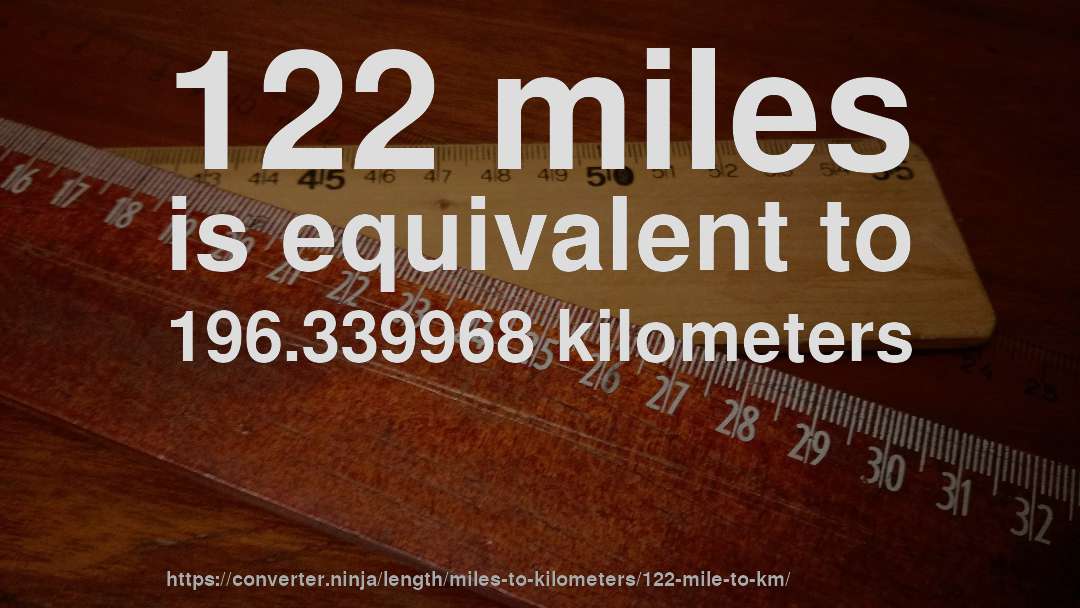 122 miles is equivalent to 196.339968 kilometers