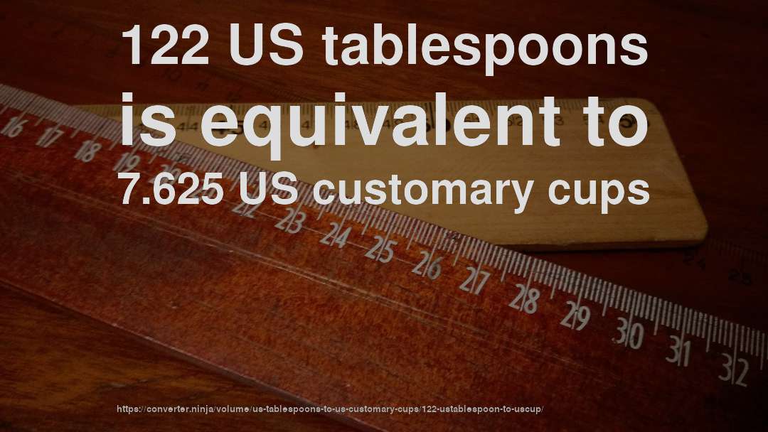 122 US tablespoons is equivalent to 7.625 US customary cups