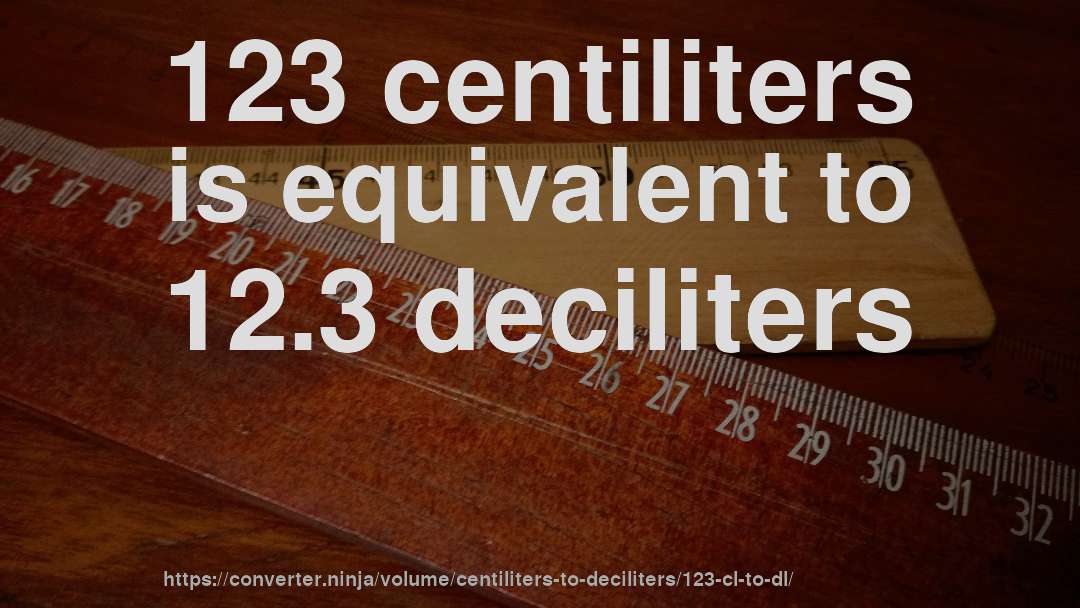 123 centiliters is equivalent to 12.3 deciliters