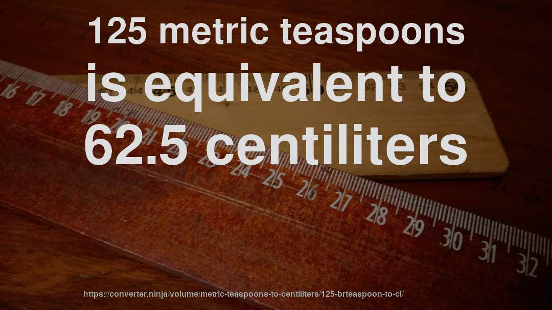 125 metric teaspoons is equivalent to 62.5 centiliters