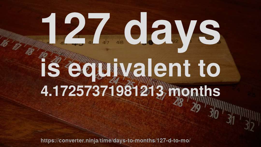 127 days is equivalent to 4.17257371981213 months