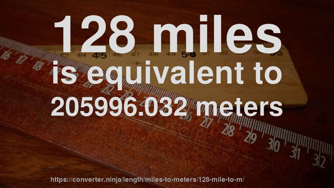 128 miles is equivalent to 205996.032 meters