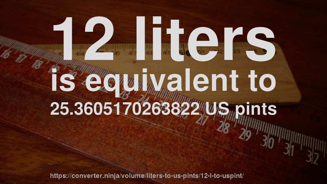12 liters is equivalent to 25.3605170263822 US pints