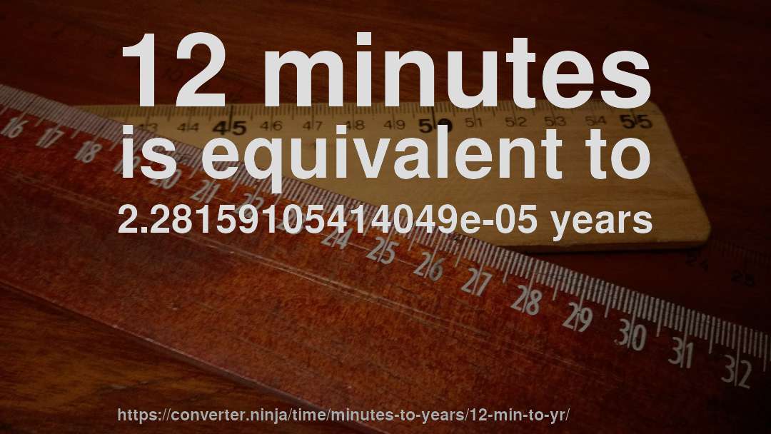 12 minutes is equivalent to 2.28159105414049e-05 years