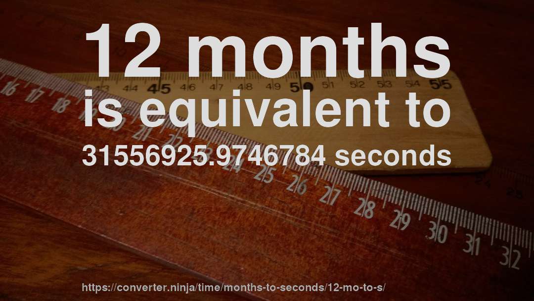 12 months is equivalent to 31556925.9746784 seconds