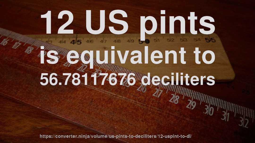 12 US pints is equivalent to 56.78117676 deciliters