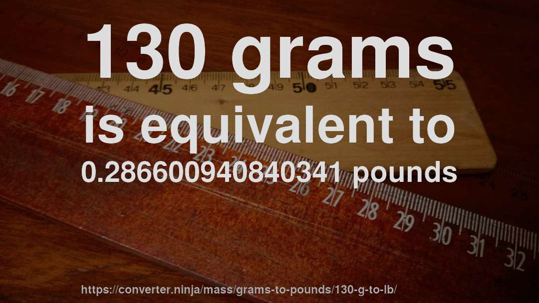 130 grams is equivalent to 0.286600940840341 pounds