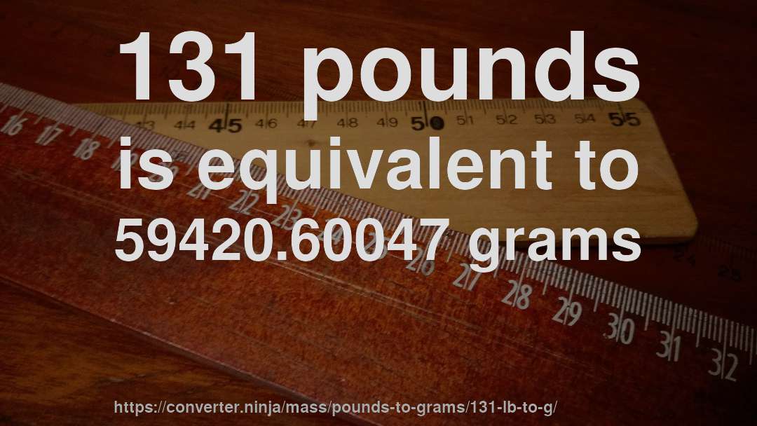 131 pounds is equivalent to 59420.60047 grams