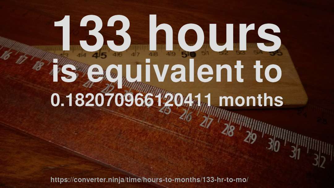 133 hours is equivalent to 0.182070966120411 months
