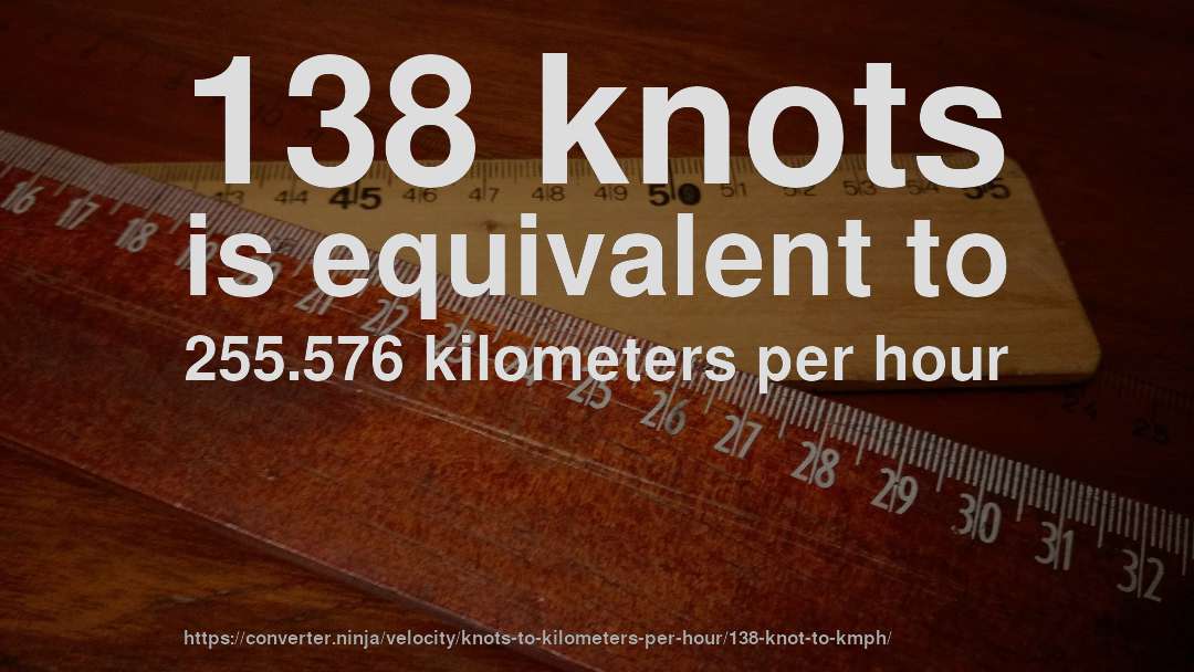 138 knots is equivalent to 255.576 kilometers per hour