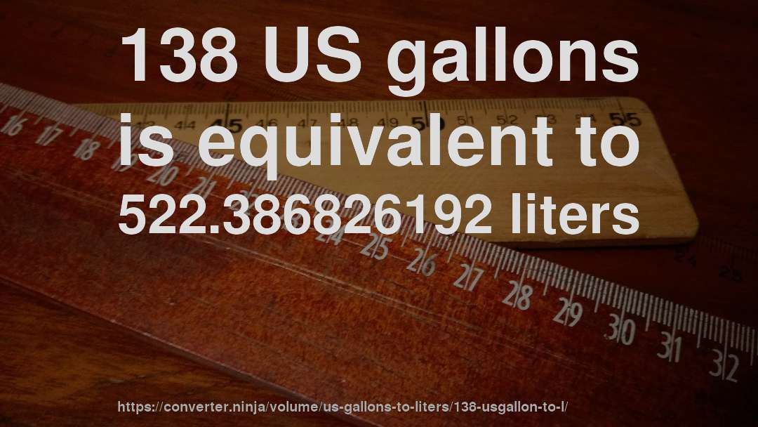 138 US gallons is equivalent to 522.386826192 liters