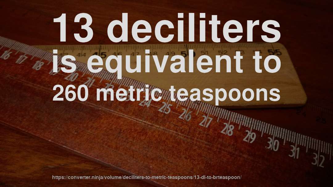 13 deciliters is equivalent to 260 metric teaspoons