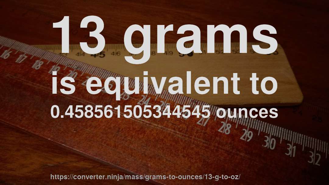 13 grams is equivalent to 0.458561505344545 ounces