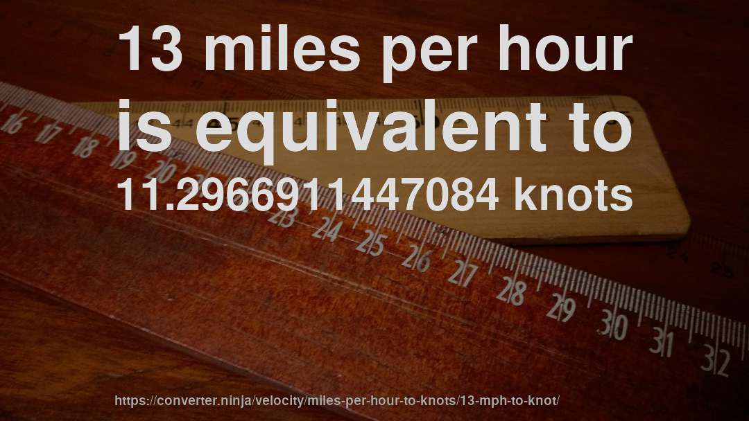 13 miles per hour is equivalent to 11.2966911447084 knots