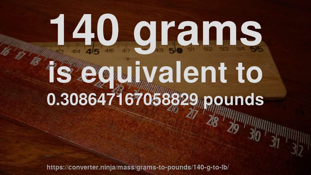 140 grams is equivalent to 0.308647167058829 pounds