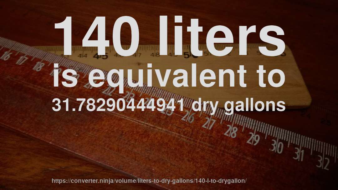140 liters is equivalent to 31.78290444941 dry gallons