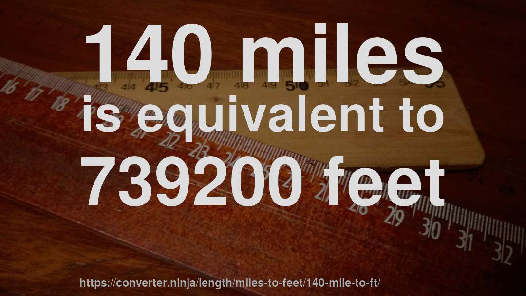 140 miles is equivalent to 739200 feet