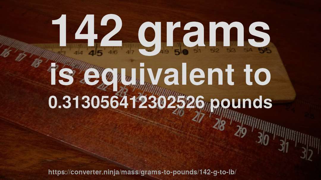 142 grams is equivalent to 0.313056412302526 pounds