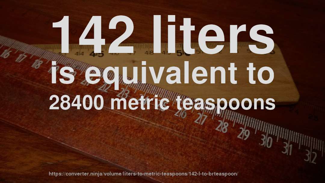 142 liters is equivalent to 28400 metric teaspoons