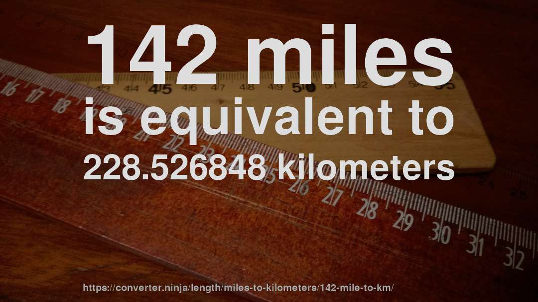 142 miles is equivalent to 228.526848 kilometers