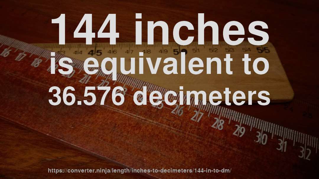144 inches is equivalent to 36.576 decimeters