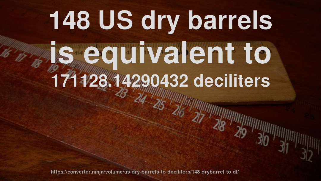 148 US dry barrels is equivalent to 171128.14290432 deciliters