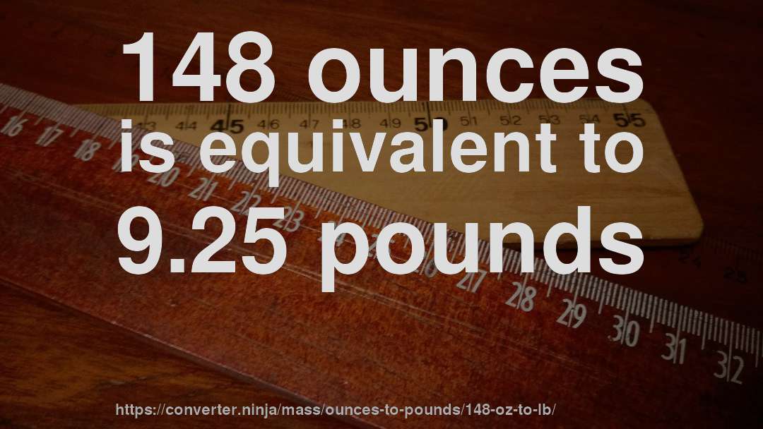 148 ounces is equivalent to 9.25 pounds