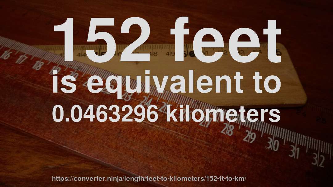 152 feet is equivalent to 0.0463296 kilometers