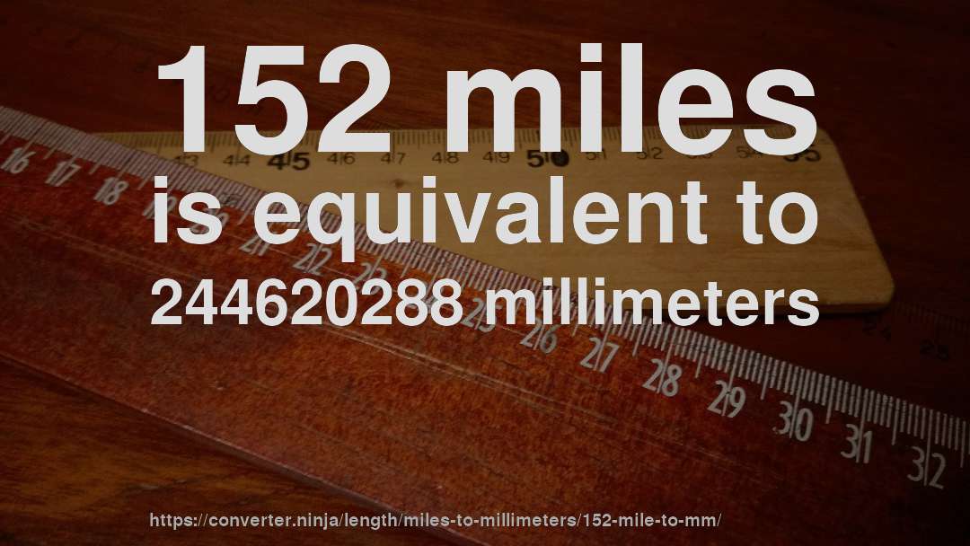 152 miles is equivalent to 244620288 millimeters