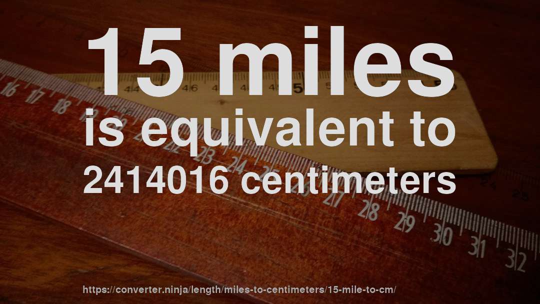 15 miles is equivalent to 2414016 centimeters