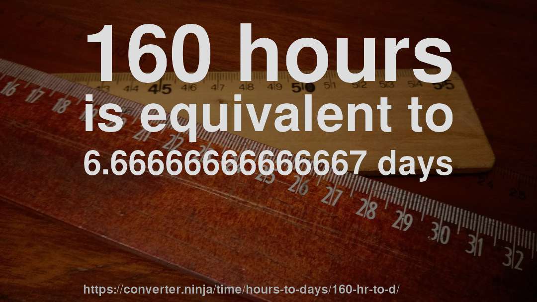 160 hours is equivalent to 6.66666666666667 days