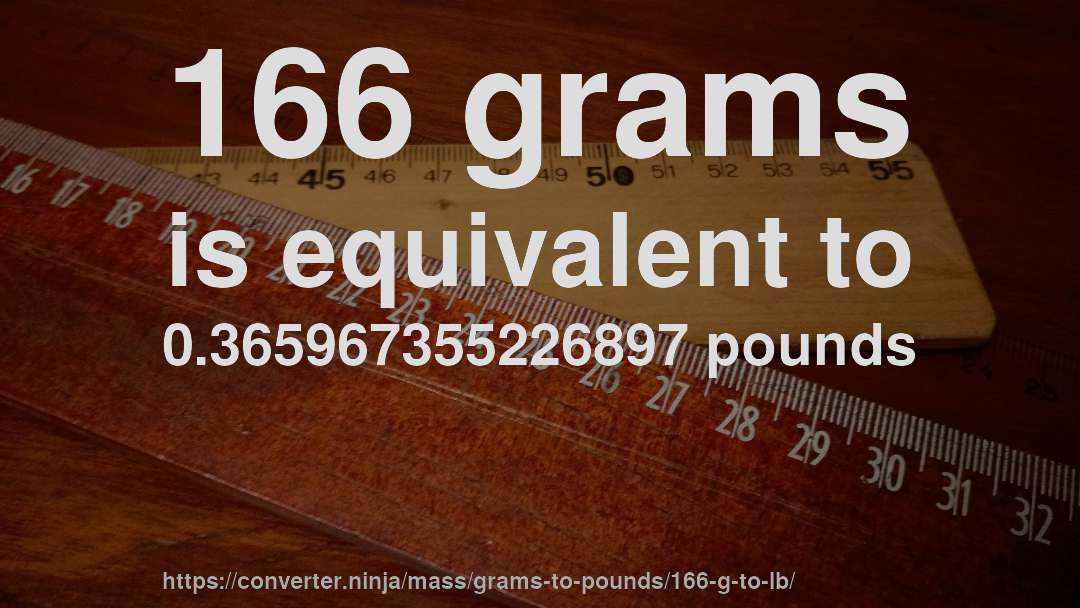 166 grams is equivalent to 0.365967355226897 pounds