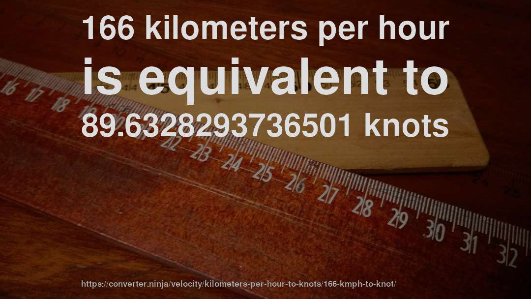 166 kilometers per hour is equivalent to 89.6328293736501 knots
