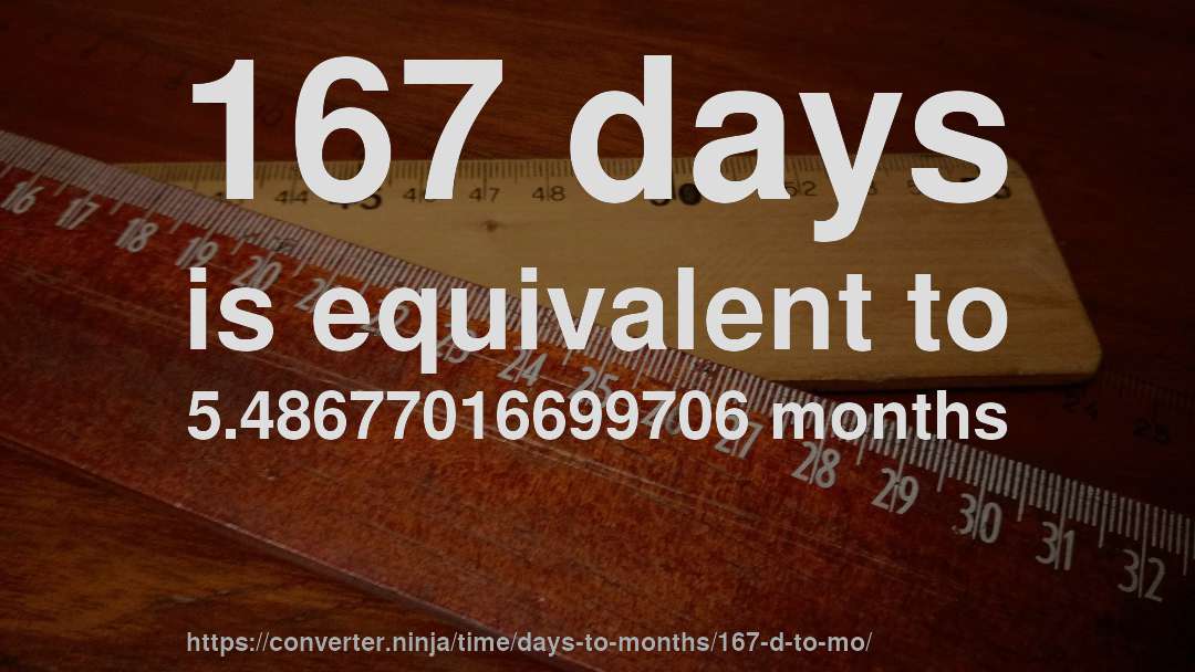 167 days is equivalent to 5.48677016699706 months