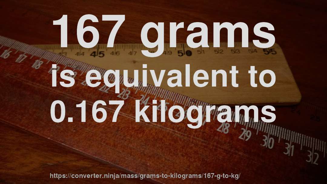 167 grams is equivalent to 0.167 kilograms