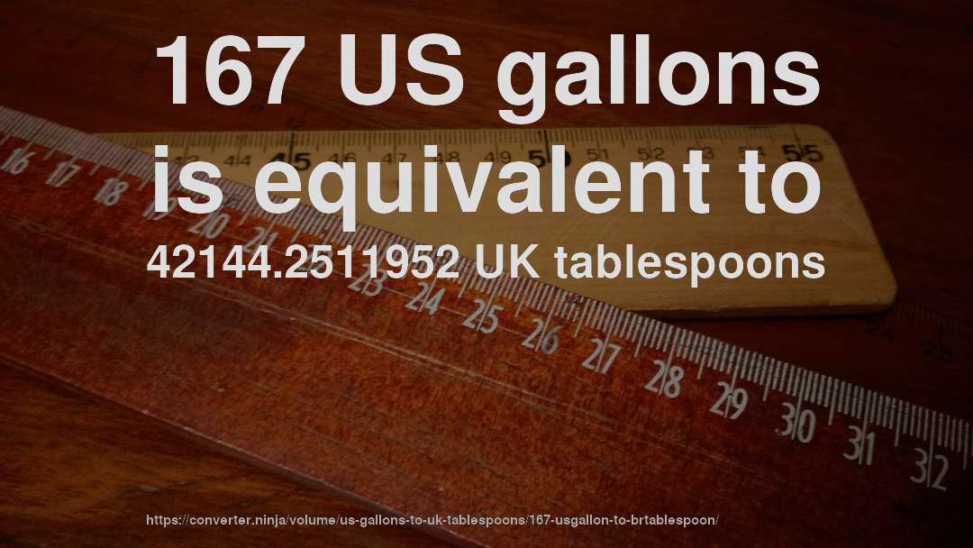 167 US gallons is equivalent to 42144.2511952 UK tablespoons