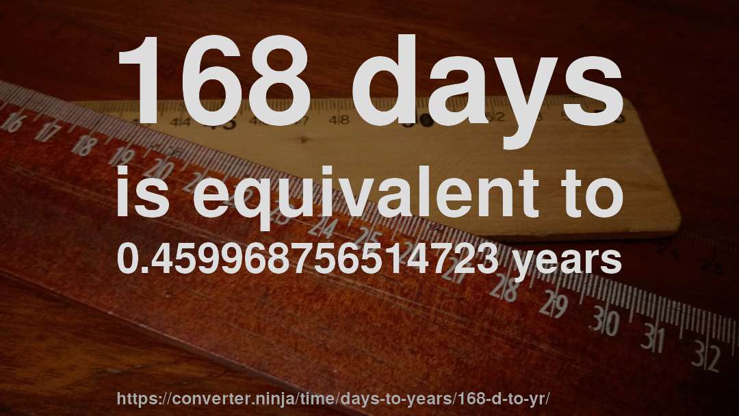 168 days is equivalent to 0.459968756514723 years