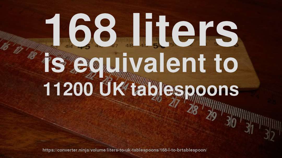 168 liters is equivalent to 11200 UK tablespoons