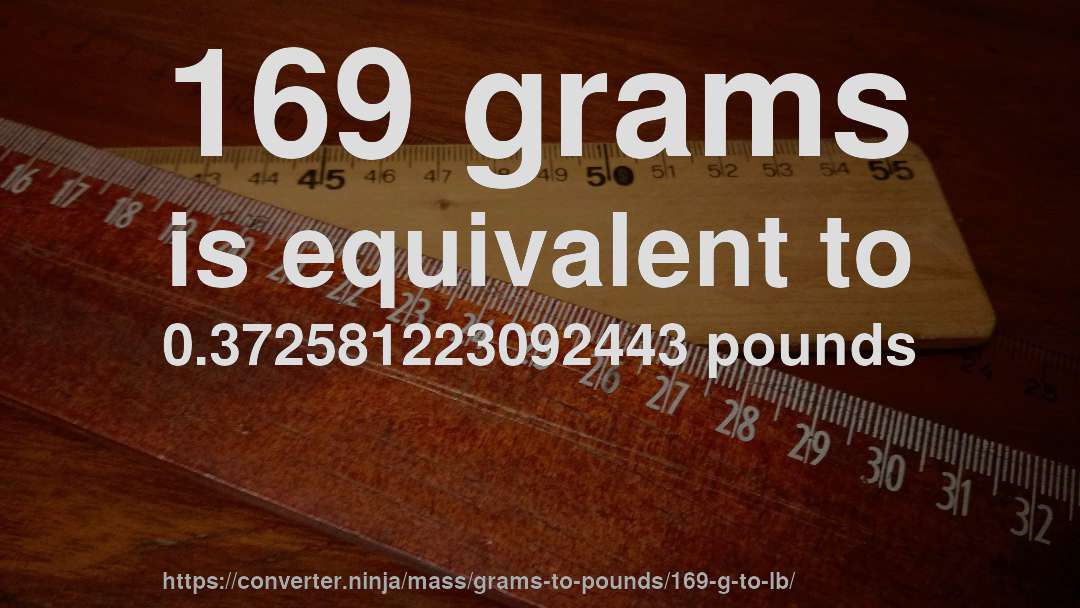 169 grams is equivalent to 0.372581223092443 pounds