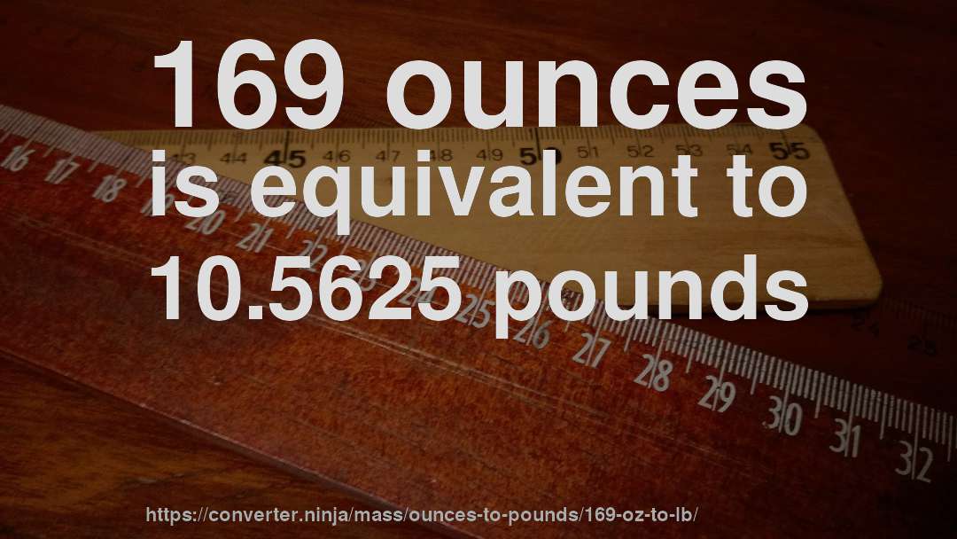 169 ounces is equivalent to 10.5625 pounds