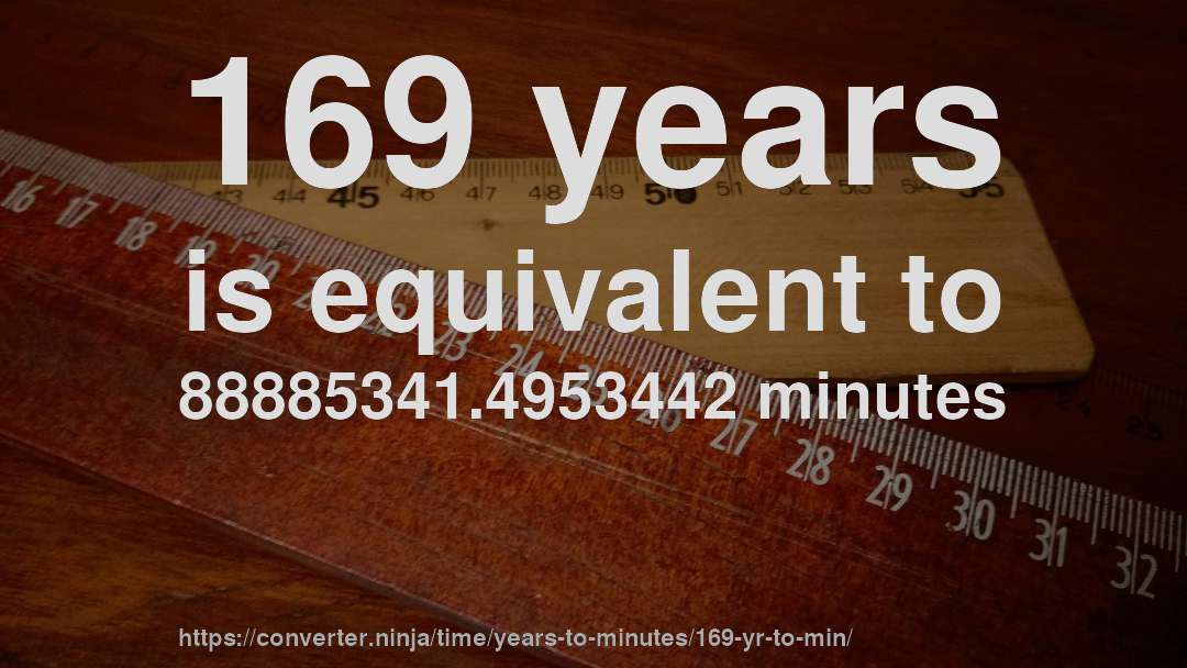 169 years is equivalent to 88885341.4953442 minutes