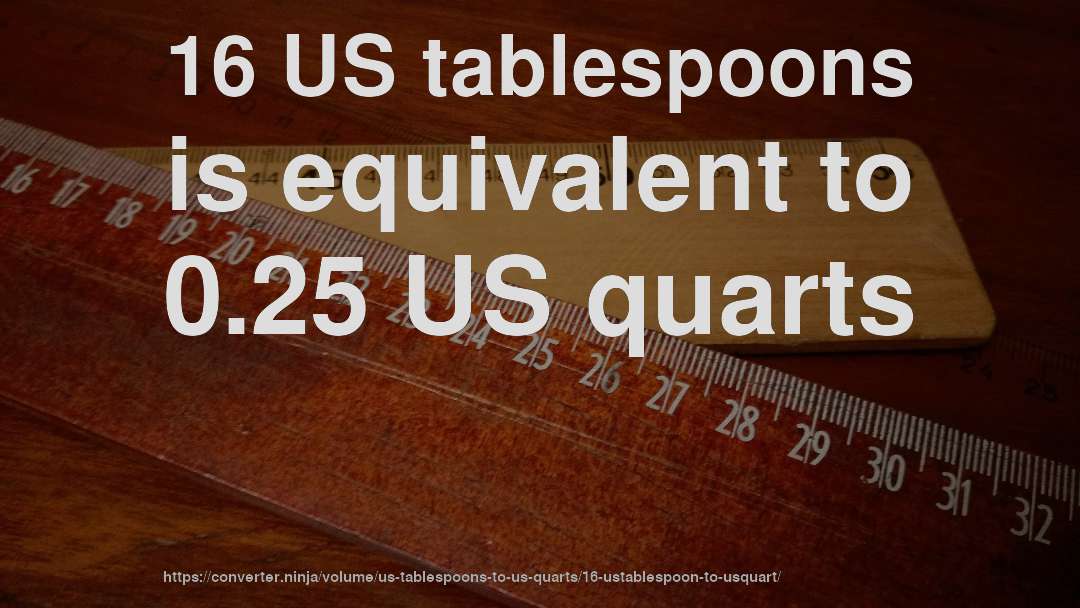 16 US tablespoons is equivalent to 0.25 US quarts