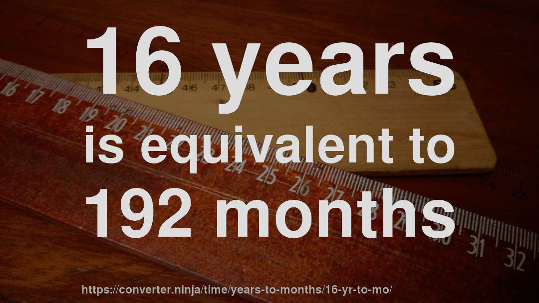 16 years is equivalent to 192 months