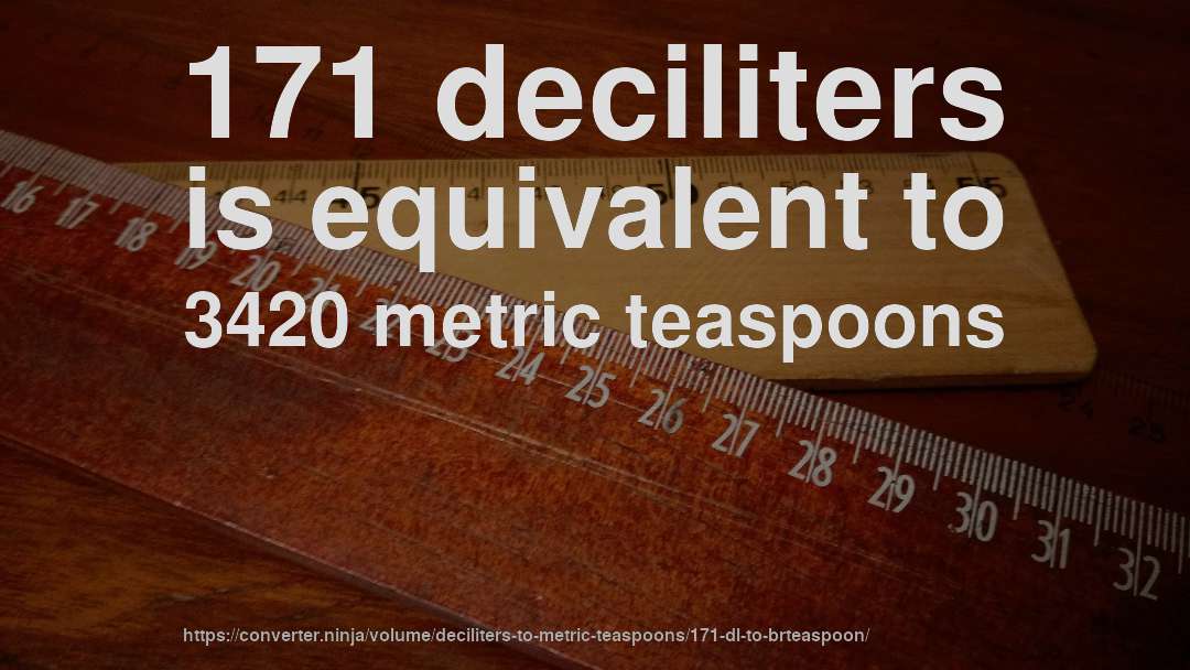 171 deciliters is equivalent to 3420 metric teaspoons