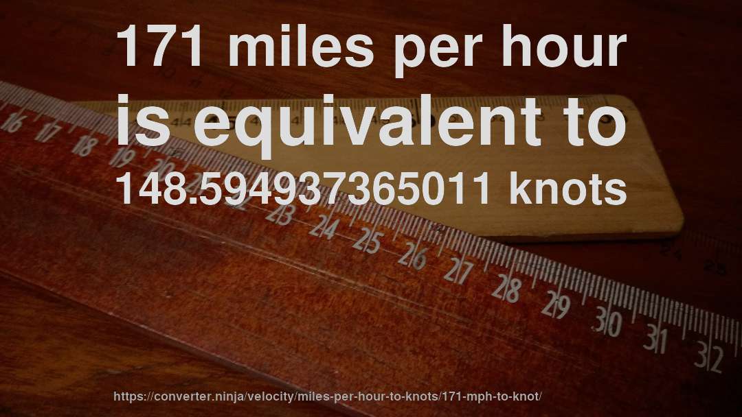 171 miles per hour is equivalent to 148.594937365011 knots